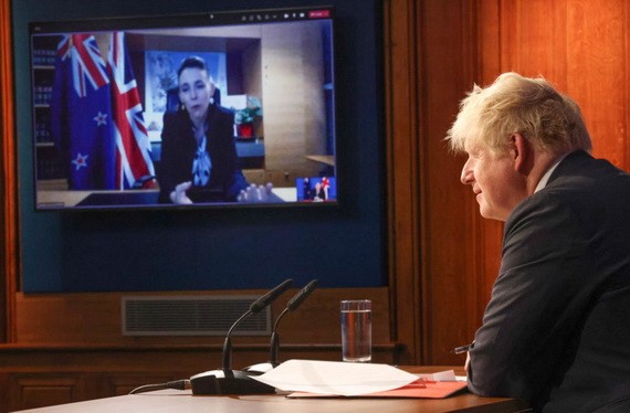 英新兩國領導人就協定開視頻會議。（圖源：互聯網）