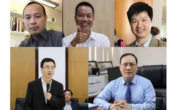 ５名越南科學家入選世界萬強排名榜。從上至下左起依次為裴進耀教授、阮春雄教授、黎煌山副教授、武春榮教授及阮廷德教授。