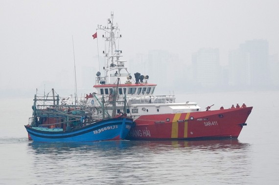 Tàu SAR 411 đưa tàu cá BĐ 96691 TS về đến đất liền Đà Nẵng an toàn 