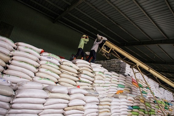 Rice bags loaded for export at a Kien Giang Import-Export Co factory in Kien Giang Province. (Photo: VNA/VNS)