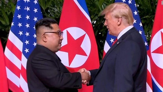 DPRK Chairman Kim Jong-un and US President Donald Trump at the first DPRK-USA summit in Singapore in June 2018 (Source: CNN)