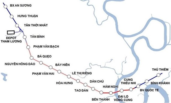 Metro Line No 2’s planned stations and route map. (Photo courtesy of the HCM City Management Authority of Urban Railways)