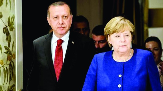Tổng thống Thổ Nhĩ Kỳ Tayyip Edorgan và Thủ tướng Đức Angela Merkel tại Hội nghị G20 diễn ra vào tháng 7 năm nay