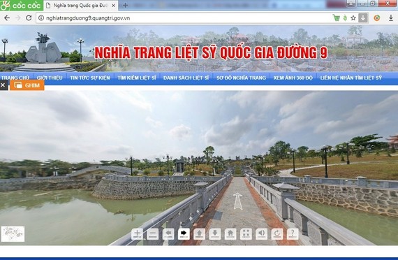 Giao diện Website Nghĩa trang liệt sỹ quốc gia  Đường 9 tại địa chỉ http://nghiatrangduong9.quangtri.gov.vn