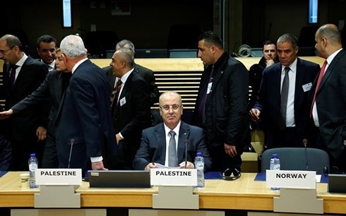 Thủ tướng Palestine Rami Hamdallah tại cuộc họp Nhóm hỗ trợ quốc tế tại Brussels. Ảnh: REUTERS