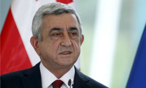 Serzh Sargsyan phát biểu tại Georgia năm 2015 khi giữ chức tổng thống Armenia. Ảnh: REUTERS