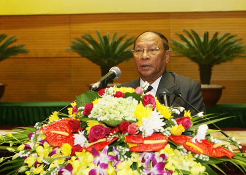Ông Samdech Heng Samrin, 84 tuổi, nguyên Chủ tịch Quốc hội khóa V, Chủ tịch danh dự đảng CPP, tiếp tục giữ chức Chủ tịch Quốc hội khóa VI. Ảnh: TTXVN