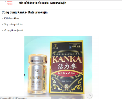 Sản phẩm Kanka - Katsuryokujin  của Công ty TNHH Khang Lạc Mỹ có dấu hiệu vi phạm quy định về quảng cáo