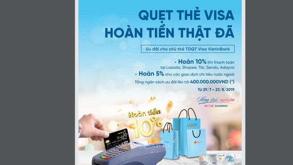 Hoàn đến 2 triệu đồng cho chủ thẻ Tín dụng Quốc tế Visa VietinBank