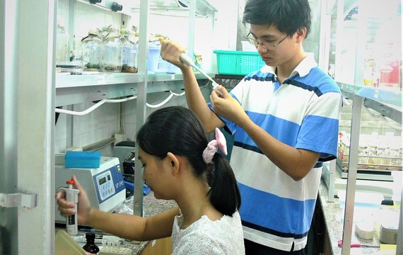 Sinh viên Trường ĐH Khoa học tự nhiên  (ĐH Quốc gia TPHCM) thực hành tại phòng thí nghiệm