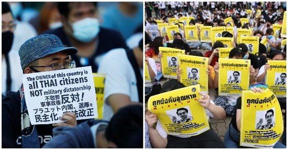 Cuộc biểu tình yêu cầu chính phủ từ chức, giải tán quốc hội và tổ chức bầu cử mới theo hiến pháp sửa đổi, tại khuôn viên Rangsit của Đại học Thammasat bên ngoài Bangkok, Thái Lan hôm 10-8-2020. Ảnh: REUTERS