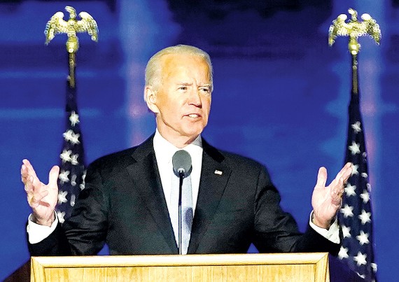 Ông Joe Biden phát biểu tuyên bố chiến thắng  tại Wilmington, bang Delaware (Mỹ). Ảnh: AP                                                                      