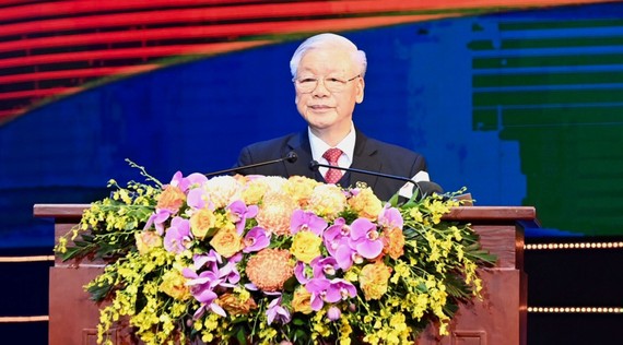 Tổng Bí thư, Chủ tịch nước Nguyễn Phú Trọng phát biểu tại lễ kỷ niệm. Ảnh: VIẾT CHUNG