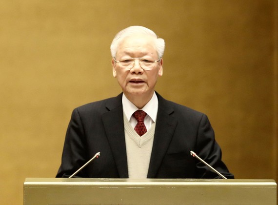 Tổng Bí thư Nguyễn Phú Trọng phát biểu chỉ đạo tại Hội nghị Đối ngoại toàn quốc, sáng 14-12. Ảnh: QUANG PHÚC