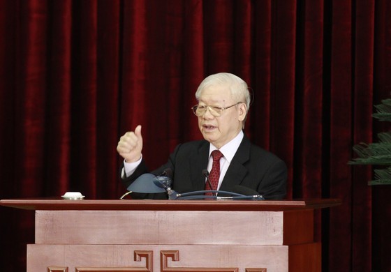 Tổng Bí thư Nguyễn Phú Trọng phát biểu bế mạc Hội nghị Trung ương 5. Ảnh: VIẾT CHUNG