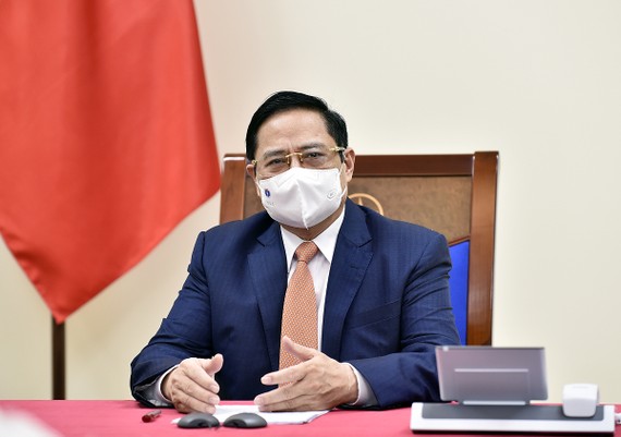 Thủ tướng Phạm Minh Chính đề nghị Úc ưu tiên cho Việt Nam tiếp cận sớm nhất nguồn vaccine AstraZeneca sản xuất tại Australia. Ảnh: VGP