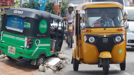 Local startup PassApp has become shorthand for ride hailing in Cambodia, but now faces a challenge from Grab. (Source photos by Shaun Turton and Ken Kobayashi)