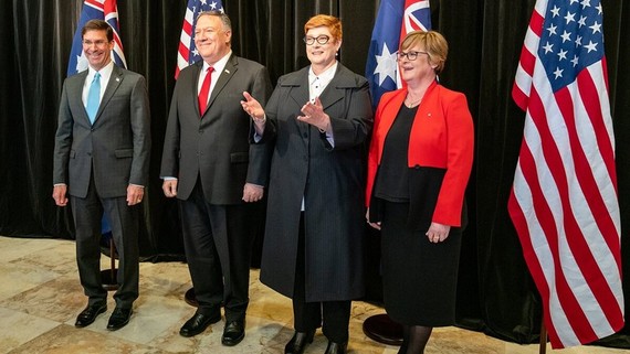 Bộ trưởng Quốc phòng và Ngoại giao Mỹ - Úc trong cuộc đối thoại năm 2019. @BỘ NGOẠI GIAO MỸ