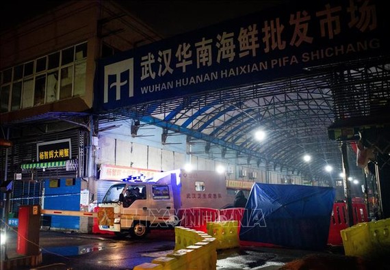 Khu chợ hải sản Hoa Nam ở thành phố Vũ Hán, Trung Quốc, đóng cửa sau khi phát hiện trường hợp nhiễm virus SARS-CoV-2, ngày 11/1/2020. Ảnh: AFP/TTXVN