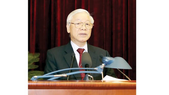 Tổng Bí thư, Chủ tịch nước Nguyễn Phú Trọng phát biểu khai mạc hội nghị       Ảnh: TTXVN