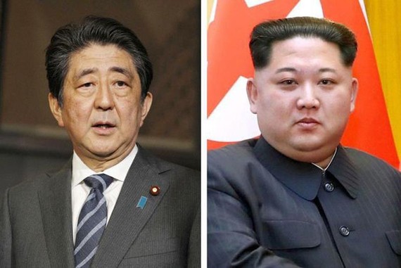 Thủ tướng Shinzo Abe và nhà lãnh đạo Kim Jong-un (Ảnh: Kyodo, Xinhua)