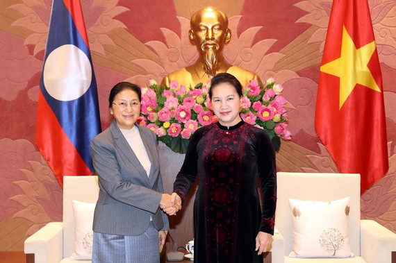 Chủ tịch Quốc hội Nguyễn Thị Kim Ngân hội kiến Chủ tịch Quốc hội Lào Pany Yathotou. Ảnh: TTXVN