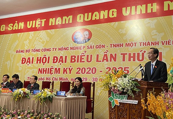 Đồng chí Lê Thanh Liêm phát biểu tại đại hội. Ảnh: VOH