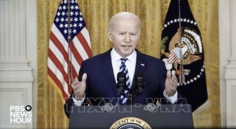 Tổng thống Mỹ Joe Biden phát biểu về chiến dịch quân sự của Nga ở miền Đông Ukraine, ngày 24-2-2022. Ảnh: THX/TTXVN