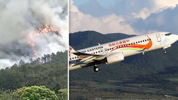 Chiếc máy bay Boeing 737 của hãng hàng không China Eastern Airlines bốc cháy khi gặp nạn. Ảnh: kanyidaily.com