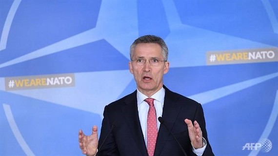 NATO Secretary-General Jens Stoltenberg addresses the press at NATO headquarters in Brussels on March 27, 2018. — AFP Photo