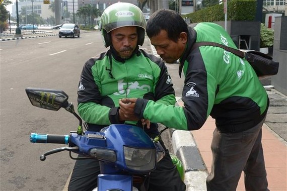 Drivers of Indonesia’s ride-hailing service provider Go-Jek (Photo: AFP/VNA)