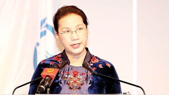 Chủ tịch Quốc hội Nguyễn Thị Kim Ngân phát biểu tại Đại hội đồng IPU-138 