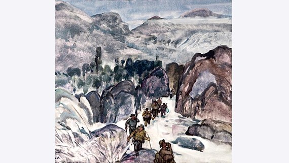 Đường Trường Sơn theo dòng suối (sáng tác 1995, thuốc nước trên giấy), của họa sĩ Nguyễn Thanh Châu