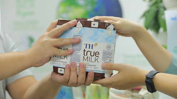 Trong chiến dịch này, TH thu gom vỏ hộp sữa các loại, không phân biệt nhãn hiệu hay nhà sản xuất. Ảnh: MẠC HÓA