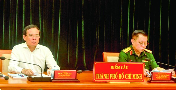 Đồng chí Trần Lưu Quang tham dự hội nghị tại điểm cầu TPHCM. Ảnh: CAO THĂNG
