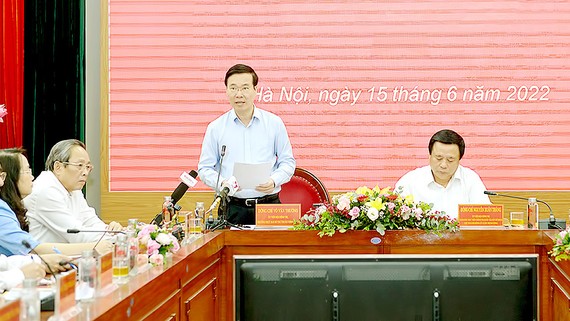 Thường trực Ban Bí thư Võ Văn Thưởng  làm việc với Học viện Chính trị Quốc gia Hồ Chí Minh. Ảnh: QUANG PHÚC