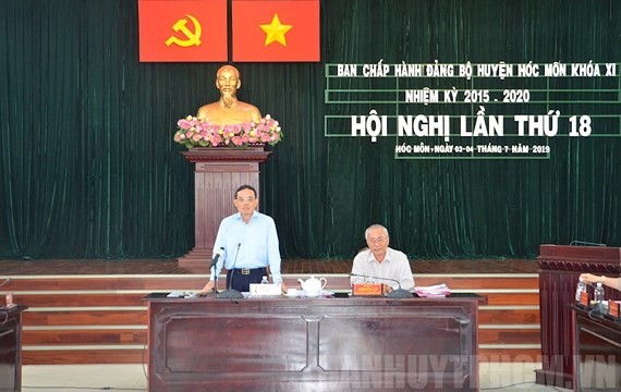 Phó Bí thư Thường trực Thành ủy TPHCM Trần Lưu Quang phát biểu tại hội nghị. Ảnh: Thanhuytphcm.vn