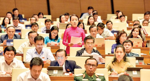 Đại biểu Nguyễn Thị Kim Thúy (Đà Nẵng) phát biểu tại phiên họp. Ảnh: VIẾT CHUNG