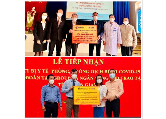 Đại diện Tập đoàn T&T Group và Ngân hàng SHB trao tặng trang thiết bị vật tư y tế hỗ trợ công tác phòng, chống dịch COVID-19 cho tỉnh Lầm Đồng và Kiên Giang.