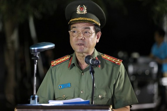 Đồng chí Lê Hồng Nam, Giám đốc Công an TPHCM phát biểu lễ ra quân của Công an TPHCM vào giữa tháng 7-2020. Ảnh theo Thanh niên