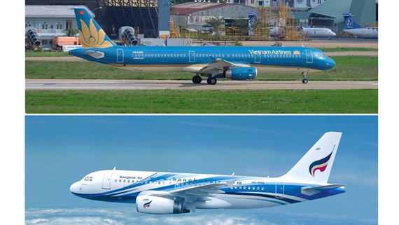 Máy bay của Vietnam Airlines và Bangkok Airways