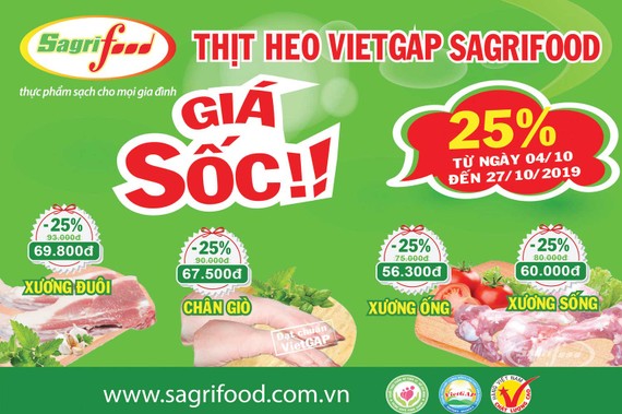 Thịt heo Sagrifood giảm giá lên đến 25%