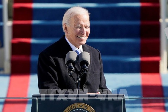 Tân Tổng thống Mỹ Joe Biden phát biểu sau khi tuyên thệ nhậm chức. Ảnh: AFP/TTXVN