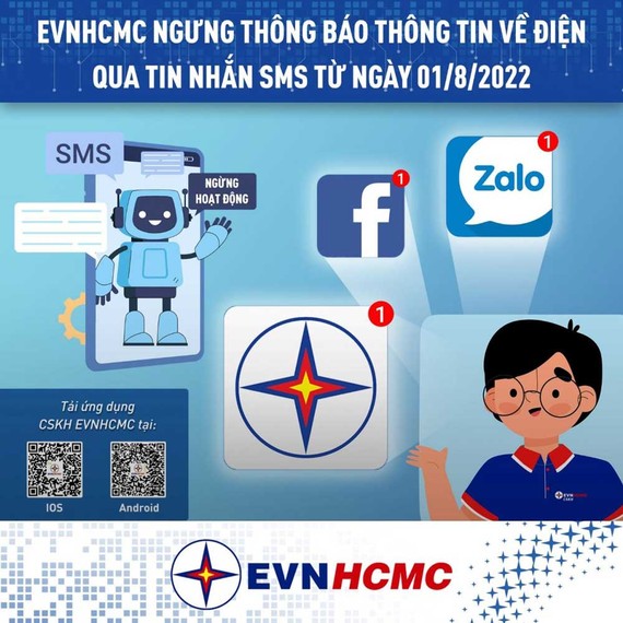 Khách hàng sử dụng điện tại TPHCM nhận tin nhắn qua App EVNHCMC từ ngày 1-8