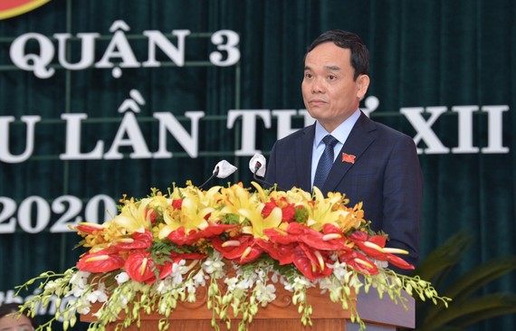 Phó Bí thư Thường trực Thành ủy TPHCM Trần Lưu Quang phát biểu tại Đại hội Đảng bộ quận 3, ngày 17-8-2020.Ảnh: VIỆT DŨNG