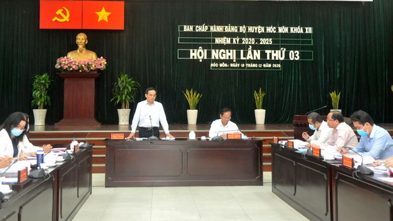 Phó Bí thư Thường trực Thành ủy TPHCM Trần Lưu Quang phát biểu chỉ đạo hội nghị. Ảnh: CAO THĂNG