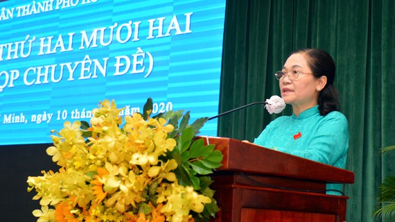 Chủ tịch HĐND TPHCM Nguyễn Thị Lệ phát biểu khai mạc kỳ họp. Ảnh: VIỆT DŨNG
