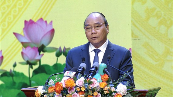 Chủ tịch nước Nguyễn Xuân Phúc phát biểu tại Lễ kỷ niệm. Ảnh: QUỐC HÙNG