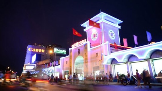 LED lights installed around Ben Thanh Market in HCM City. (Photo: tuoitre.vn)