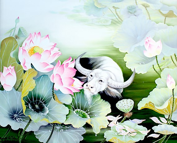 A painting of Lotus flower by artist Nguyen Thi Tam